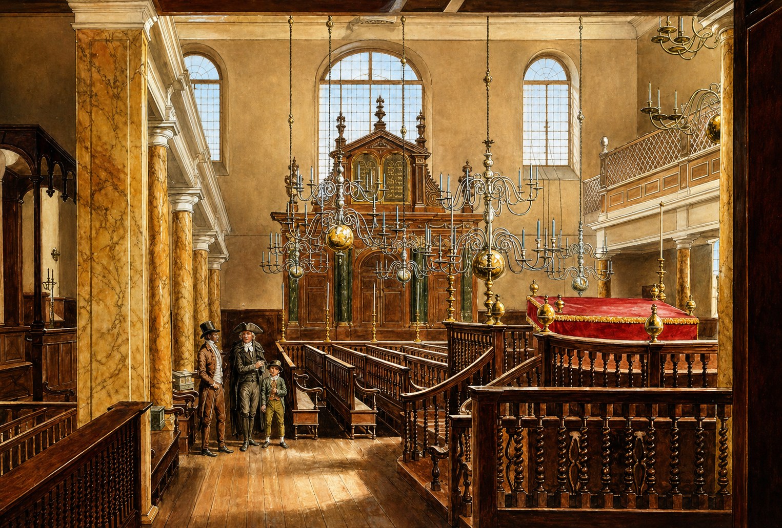 Bevis Marks Synagogue, interior view as depicted in 1817.
